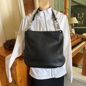 MICHAEL KORS BLACK PEBBLE LEATHER HOBO SHOULDER BAG WITH SILVER TONE HARDWARE